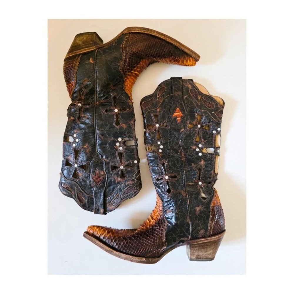 Corral Genuine Python Cutout Rhinestone Western B… - image 1